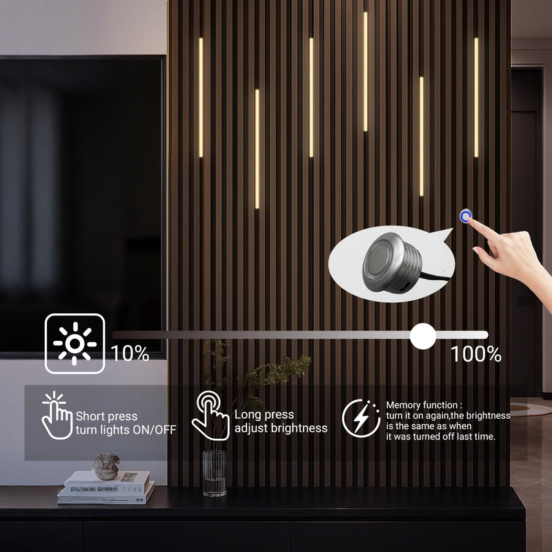 HAMRVL Black Wall Panel Lights, 6PCS 16-Inch 3000K Warm White Wall LED Lights Strip with Touch Switch, Self-Adhesive Dimmable Slat Wall Lights for Wood Slat, Bedroom Fluted Panel, Kitchen Cabinet Black - Warm White 3000K 16" × 6