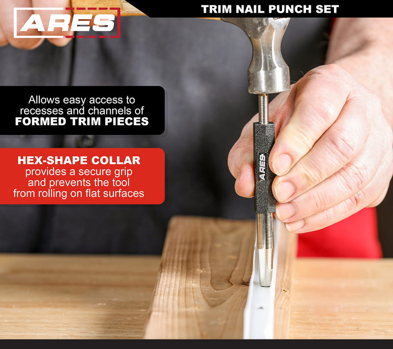 ARES 10117 2-Piece Trim Nail Punch Set 6-Inch and 7.5-Inch Punches Drive Nails Up to 1-1/4-Inch (31.2mm) 2pc Trim Nail Punch Set