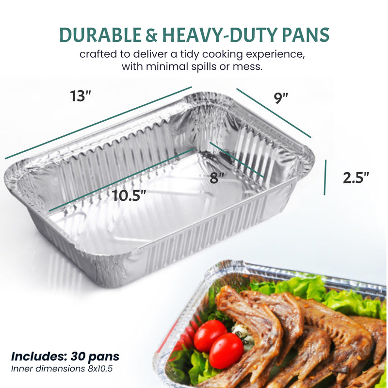 Aluminum Foil Pans 9x13 (30 Pack) - Disposable Aluminum Baking Pans With High Heat Conductivity For Grilling, Cooking, Storing, Prepping 9x13 Without Lids