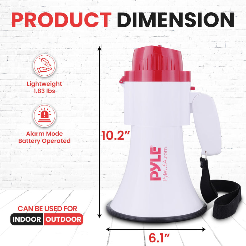 Pyle 30W Megaphone Bullhorn with Built-in Siren, Voice Recorder, and 1700-Yard Range, Featuring Adjustable Volume Control, Ergonomic Pistol Grip, and Convenient Folding Handle for Indoor/Outdoor Use