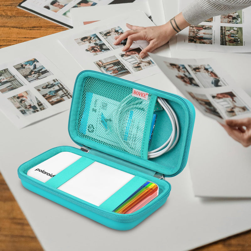 BOVKE Carrying Case for Polaroid Hi-Print 2nd Generation Bluetooth Connected 2x3 Pocket Photo Dye-Sub Printer, Mesh Pocket for Polaroid Hi-Print Paper - 2x3 Paper Cartridges and Cables, Turquoise