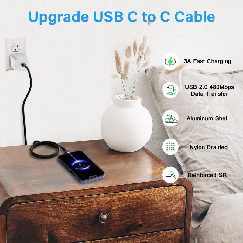 USB Type C Cable (8FT, 10-Pack), USB-C to USB C Fast Charging Cable, Compatible with iPhone 17 Air 16 15 Plus Pro Max, iPad Pro, Galaxy S25 S24 S23, CarPlay, LG and More 8FT