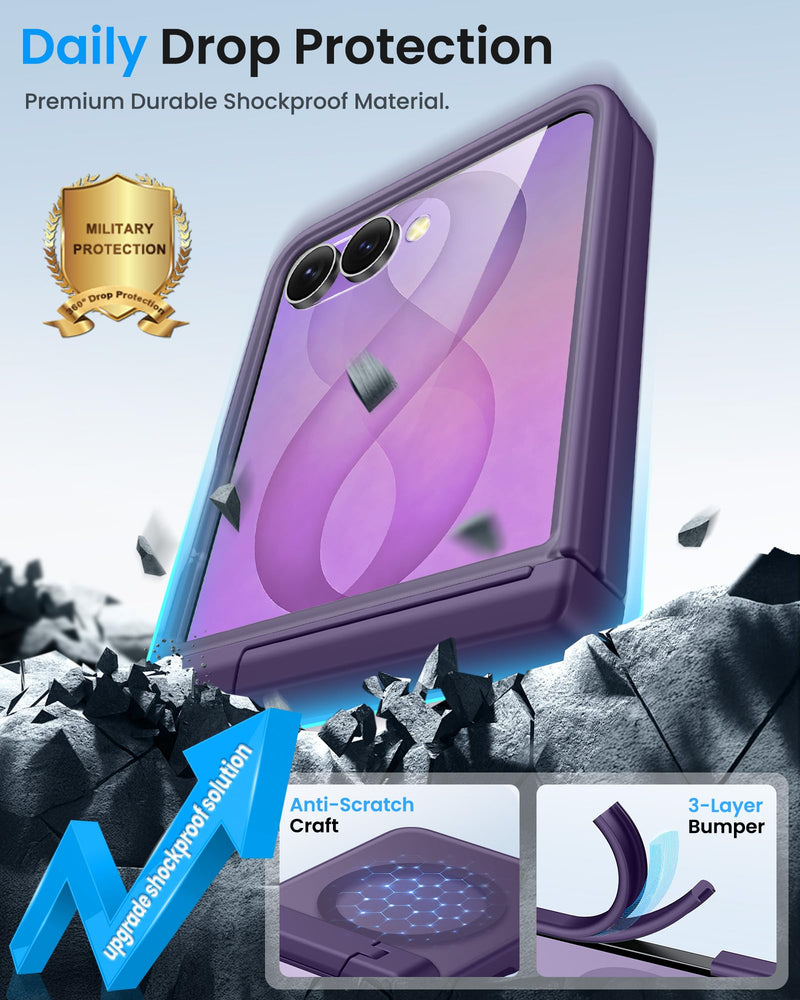 BXYJY for Samsung Galaxy Z Flip 8 Case with Stand, Fit for MagSafe, Purple | Hinge Protector, Outer Screen Protector, Magnetic Slim Translucent Rugged Women Men Protective Phone Case for Samsung Z Flip8 Dark Purple Galaxy Z Flip8