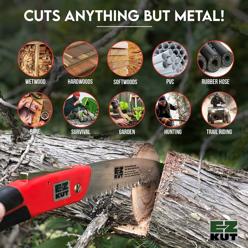 EZ KUT WOW Folding Saw 10” – Heavy-Duty Hand Saw for Tree Trimming, Pruning & Wood Cutting – Compact Foldable Design for Camping, Hunting & Survival – Razor Sharp SK4 Steel Blade Wow Saw