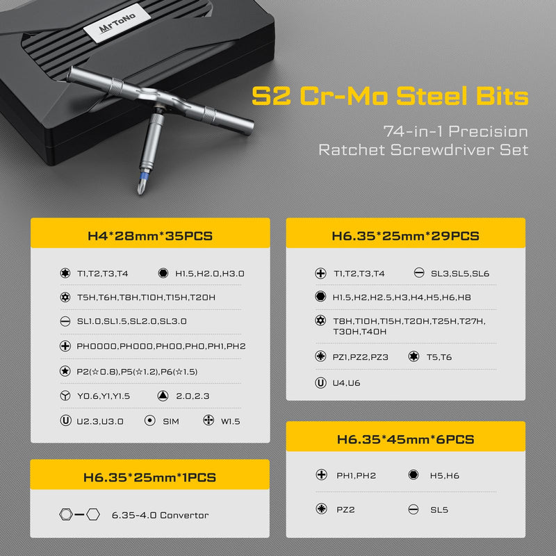 74 in 1 Magnetic Screwdriver Set, Ratchet Screwdriver Set with Detachable Allen Wrench T Handle & Storage Case, Gift for Men & Dad，Repair Tool Kit for Furniture, Electronics, Bicycle, DIY, Gadget Black 74 in 1