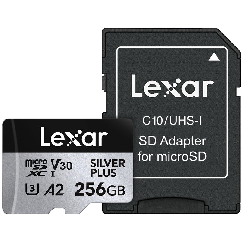 Lexar 256GB Professional Silver Plus microSDXC Memory Card w/SD Adapter, UHS-I, C10, U3, V30, Full-HD & 4K Video, Up to 205/150 MB/s Read/Write, for Videographers, Gamers (LMSSIPL256G-BNANU) Single