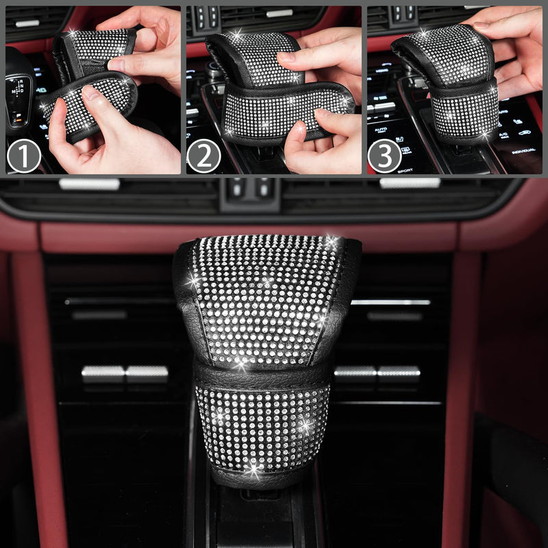 NBTEPEM 8 pcs Bling Car Accessories Set for Women, Steering Wheel Cover, Sparkly Seat Belt Covers, Bling Gear Shift Cover, Universal Fit Most Cars (Silver Diamond) Silver Diamond