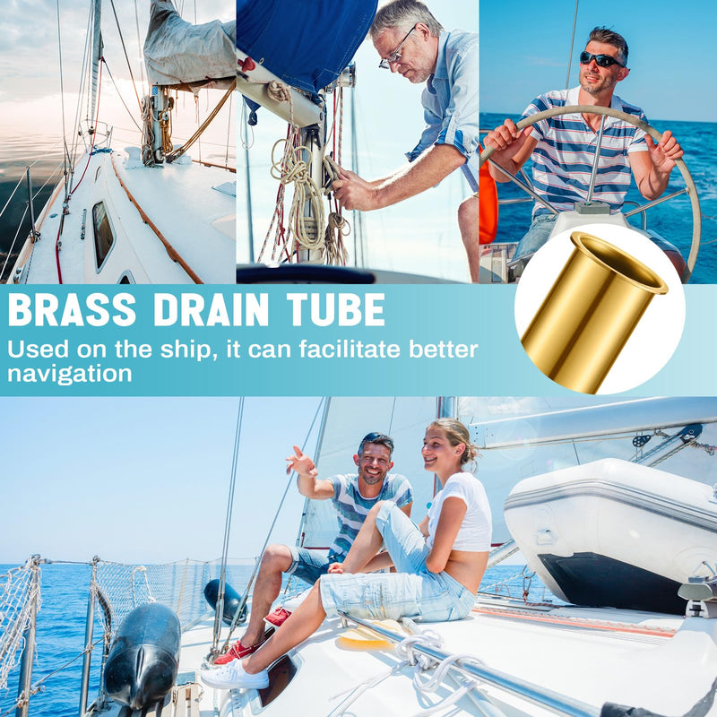 Yaocom 3 Pcs Brass Drain Tube Boat Drain Tube Plug Brass Boat Drain Plug Livewell Overflow Drain Tube for Boat Water Marine Transom Splashwell Livewell Transom Splashwell Installation 6 x 1 Inch