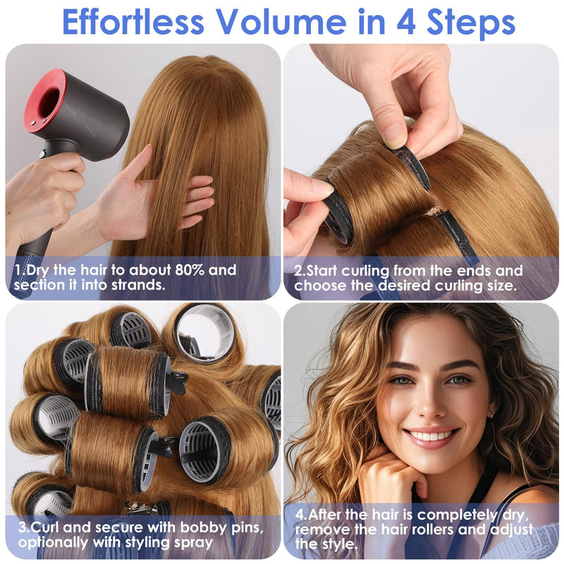 Simpeak 32Pcs Hair Rollers Set, Self-Grip Hair Curlers Set includes 18Pcs Rollers(60mm/48mm/36mm), 12 Clips, 1 Comb and Storage Bag for Long Medium Short Volume Curls