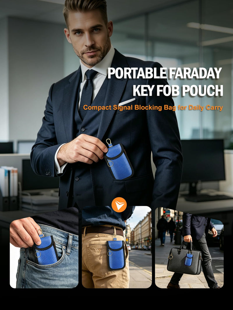 Faraday Pouch for Key Fob (2 Pack), RFID Blocking Faraday Bag | Everyday protection for home, commuting and travel. Fits larger smart keys and key fobs to help prevent relay attacks Medium Blue