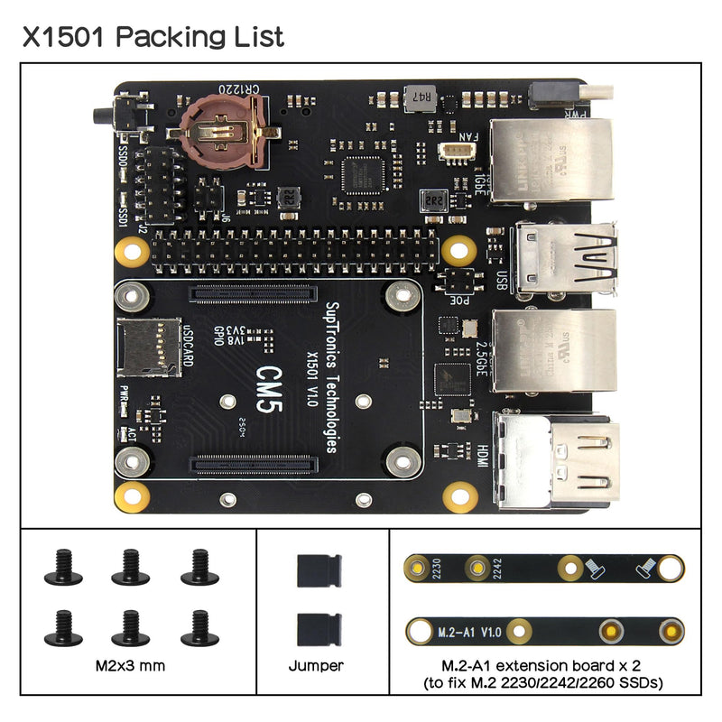 Geekworm X1501 CM5 IO Carrier Board for Raspberry Pi Compute Module 5 Support Dual M.2 NVMe SSD|1GbE + 2.5GbE Ethernet Ports