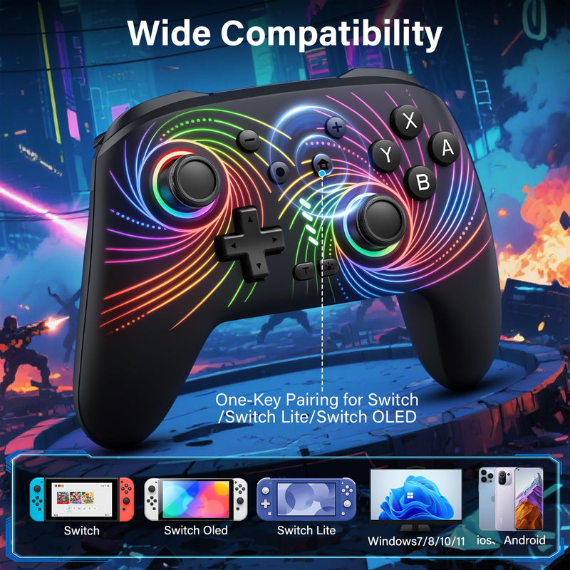 Switch Controller for Nintendo Switch/Lite/OLED, Wireless Switch Controller | Switch Controller with 10 LED Light, Pro Switch Controllers with One Key Pairing, Turbo, 6-Axis Gyro, 1000mAh Battery, Black