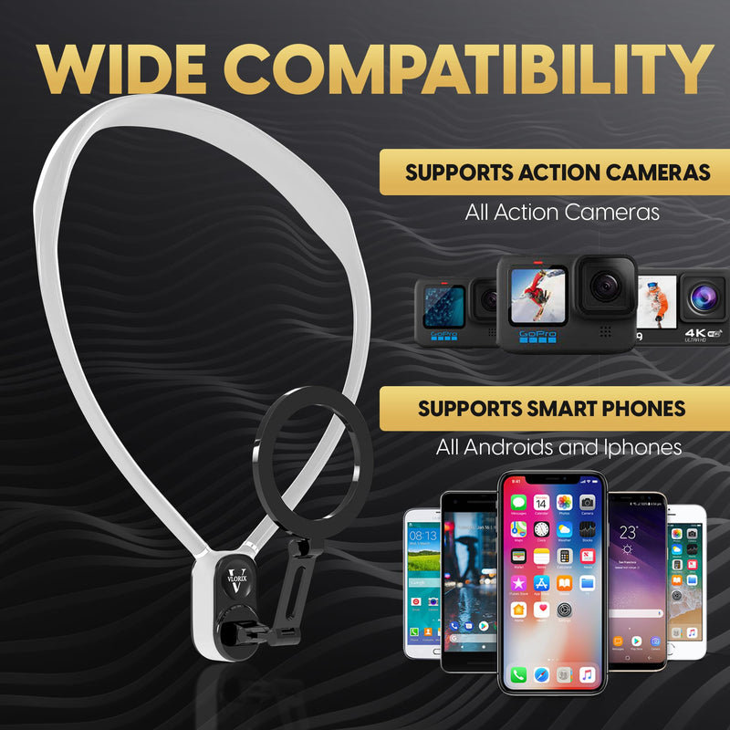 Neck Phone Holder - Hands Free Phone Holder, Light Weight POV Phone Holder, Neck Tripod for iPhone/Android, Neck Phone Mount - Mutli-Angle Adjustment, Compact & Portable Phone Neck Mount