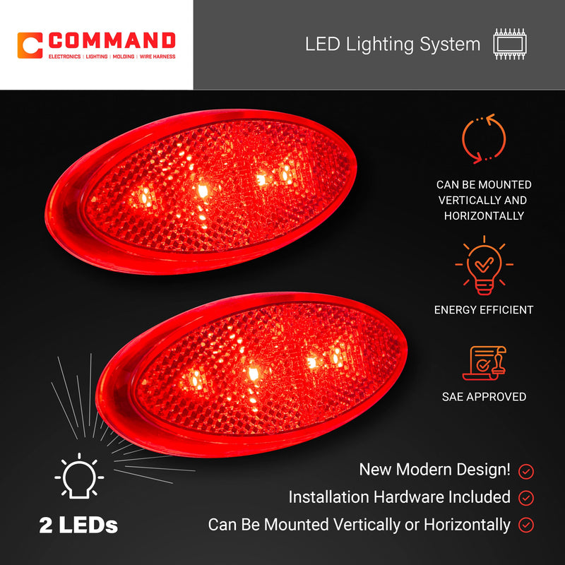 Command Electronics OEM 12V LED RV & Trailer Oval Clearance Light with Built-in Reflex – Made in USA – Surface Mount – Red – 2-Pack 2 Pack