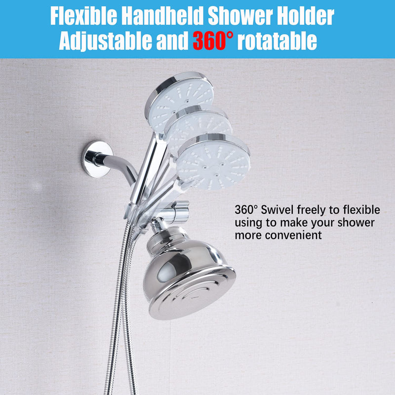Metal Shower Diverter Valve with Hand Shower Holder, Full Flow Shower Arm Diverter for Hand Held Showerhead and Fixed Spray Head, G 1/2 3-Way Universal Shower System Replacement Part Uvish