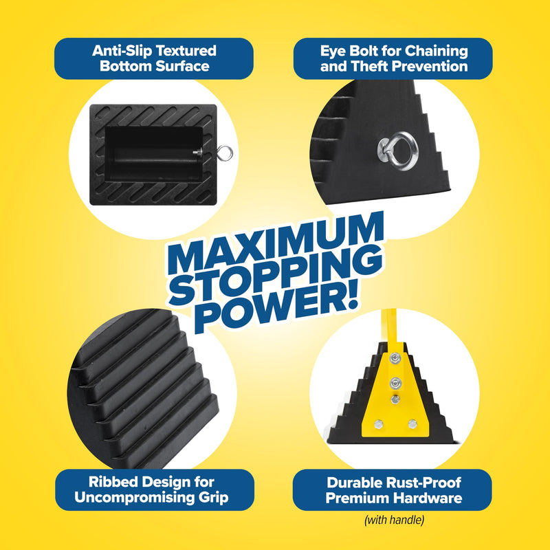 Vergo Industrial Extra Large Wheel Chock 2-Pack - Heavy Duty Molded Rubber XL Wheel Chock for Trucks, Trailers, RVs or Large Freight Equipment - Max Weight Capacity 20 Tons / 40,000 lbs (No Handle) No Handle (2pack)