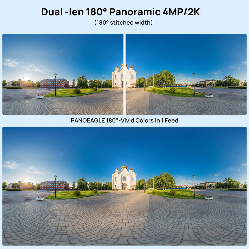 PANOEAGLE 4MP Dual Lens PoE IP Camera Outdoor with 170° Panoramic Wide Angle,Full Color& IR Night Vision,Human/Vehicle Detection,Two-Way Talk, Micro SD Card Slot, IP67, WDR White-4mp Dual Lens