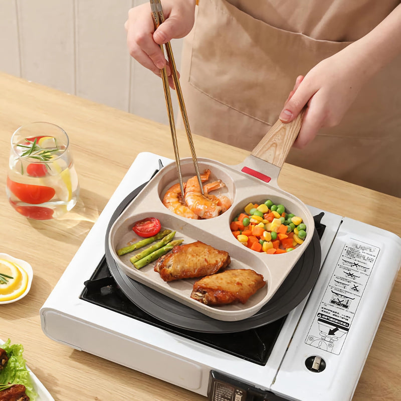 Egg Frying Pan 3-In-1 Divided Nonstick Egg Pan with Lid Breakfast Grill Pan Skillet Compatible with Gas Stove & Induction Cooktops (White, Upgraded Lid) White