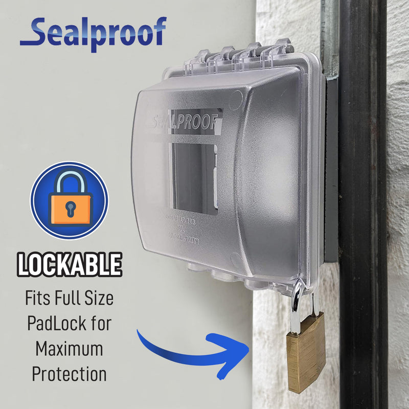 Sealproof 2-Gang Weatherproof Lockable In Use Electrical Power Outlet Cover, Two Gang, UL Extra Duty Compliant, 45-in1, Plastic Clear Frost Standard 2-Pk