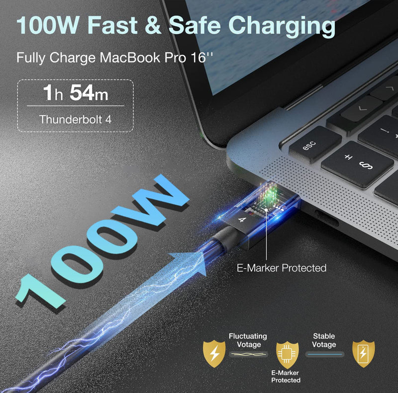 Thunderbolt 4 Cable 40Gbps [10Ft 3M] Braided, PD Charging, High-Speed Data Transfer & 8K@60Hz 4K@144Hz, USB C for Thunderbolt 3, USB4, MacBook Pro, iPad Pro, Docking, eGPU, Monitor, SSD 10Ft（3M） 100W