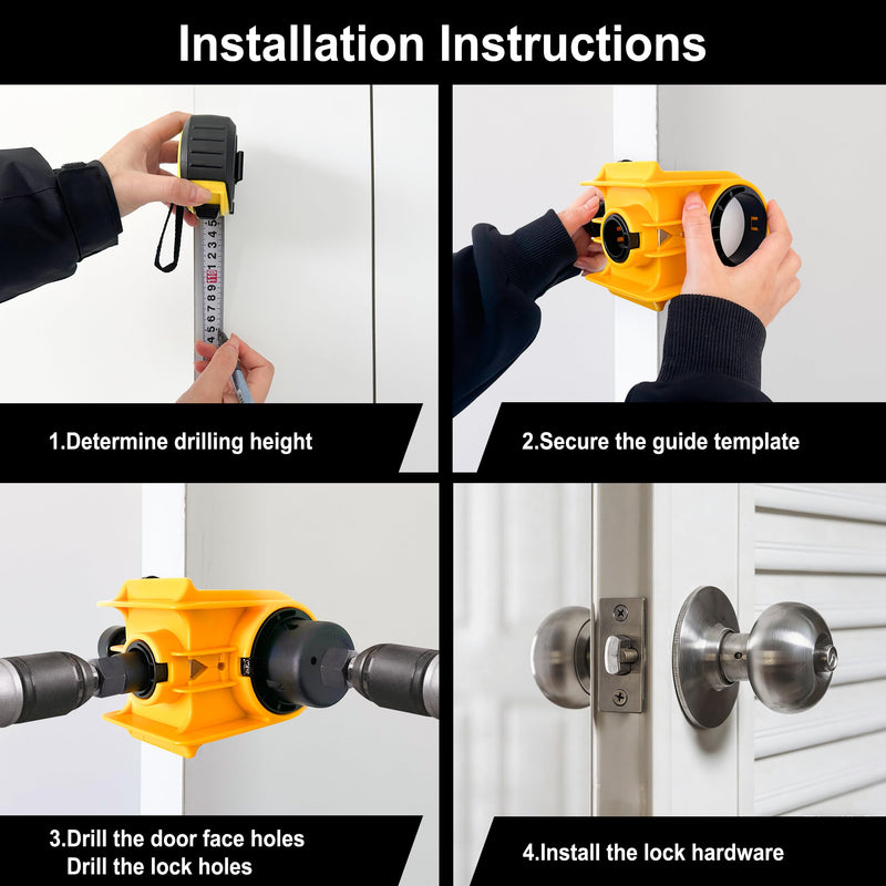 Door Lock Installation Kit, C-Clamp Design Tool-Free Clamping for Wood Doors with Adjustable Bushings, Door Knob Hole Saw Kit for Deadbolt & Knob, Easy Professional Installation Kit