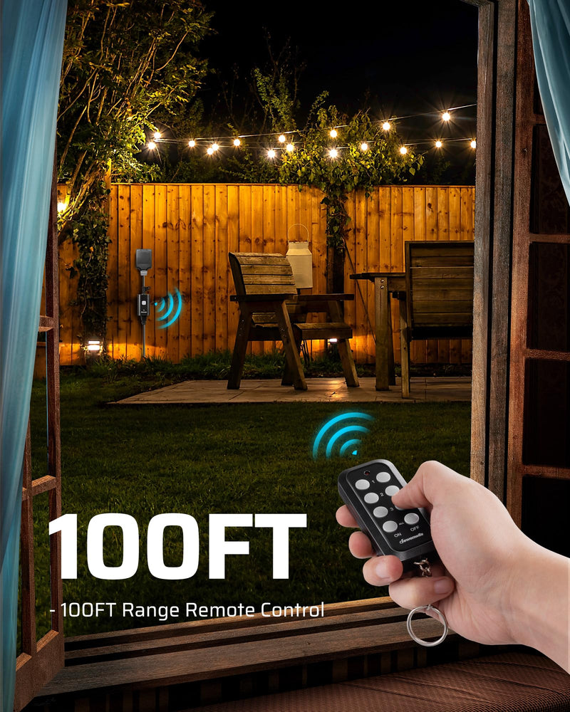 DEWENWILS Outdoor Remote Control Outlet, Weatherproof Heavy Duty 15A Wireless Remote Control Switch, 100FT Control Range, 2 Remotes & 3 Outlets (Battery Included) 2 Remote + 3 Outlet