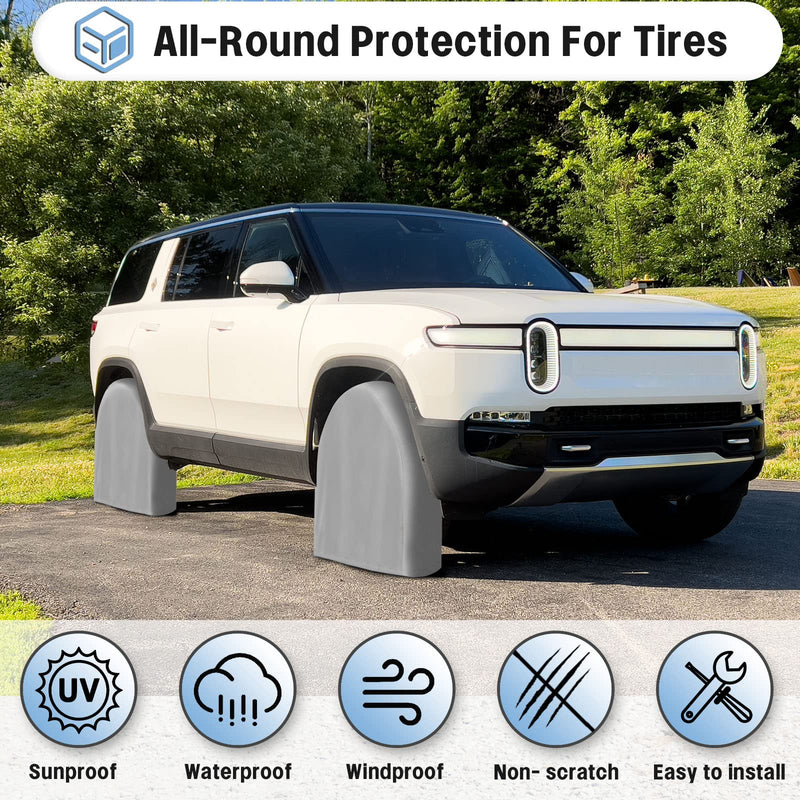 OutdoorLines Outdoor Waterproof Tire Covers Set of 4 - UV-Proof Trailer Wheel Cover Windproof Tire Protector for RV Jeep Trailers Camper Van Truck, Universal Tire Covering Fits Diameters 24"-26", Gray S - Fits Tire Diameters 24"-26"