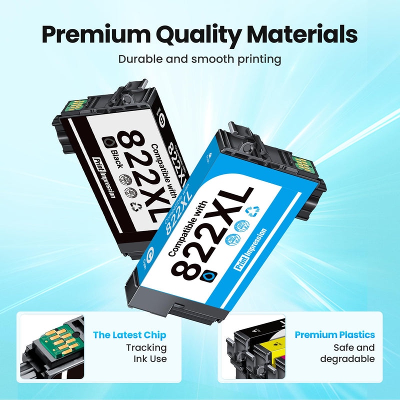Remanufactured for 822XL Ink Cartridges Work with Epson 822 Ink Cartridges | Replacement for Epson 822XL Compatible for Epson WF-3820 Printer Ink Cartridges Workforce Pro WF-4820 WF-4830 WF-3823 WF-4834 replacement for epson 822 ink cartridges 4 pack