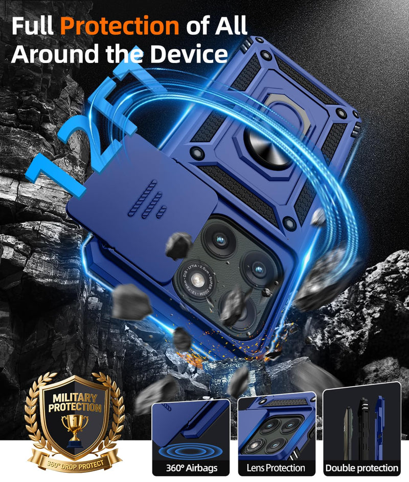 ATUMP for Motorola Edge 2025 Case with Camera Lens Cover & HD Screen Protector(2 Pcs), [10FT Military Grade Drop Protection] Magnetic Ring Holder Kickstand Protective Cover for Moto Edge 2025, Blue Moto Edge 2025 - 6.7 Inch