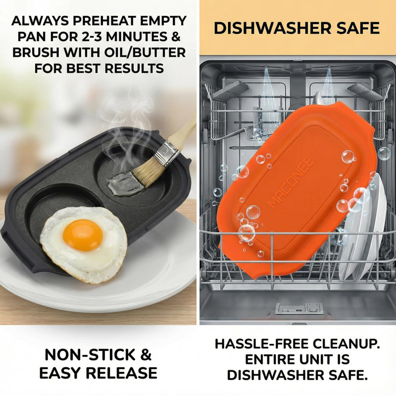 MACONEE Microwave Egg Fryer | Cooker & Poacher for Breakfast Sandwiches | Maker for 2 Eggs | Dishwasher-Safe & BPA-free