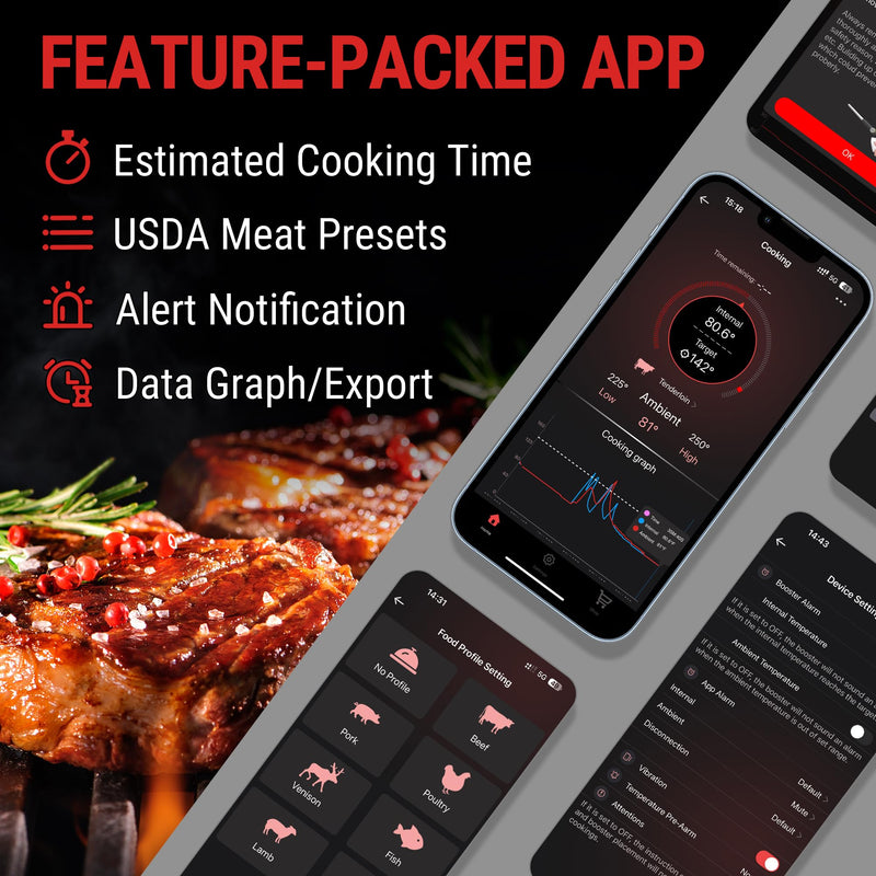 ThermoPro TempSpike 500 ft Wireless Meat Thermometer Digital, Bluetooth Meat Thermometer Wrieless for Beef Lamb Chicken Turkey, Smoker Acccessories for Rotisserie Sous Vide BBQ Oven Air Fryer Orange