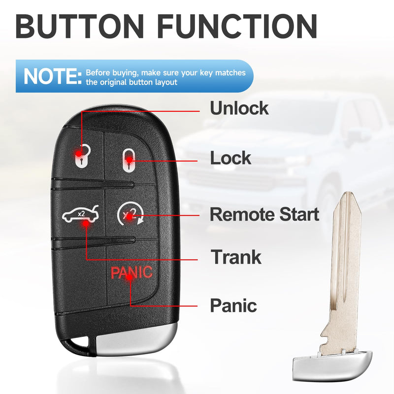Smart Key Fob Replacement Remote fits for Chrysler 200 2015 2016 2017 Chrysler 300 Dodge Charger Challenger 2019 2020 2021 2022 2023 Car Keyless Entry M3N-40821302 433Mhz ID4A