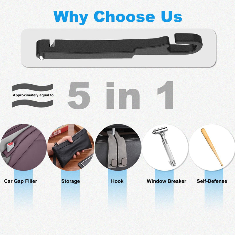 Universal Car Seat Gap Filler with Organizer Hook & Emergency Glass Breaker Prevent Small Items & Tools from Falling Ultimate Seat Side Gap Stopper for All Vehicles, Trucks & SUVs