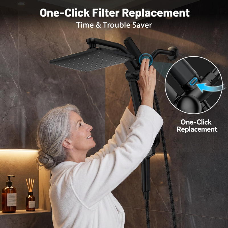 2-Pack Black Shower Head Filter Replacement for L400099 DAKINGS Matte Black Filtered Rainfall Shower Head Combo, Remove Chlorine, Reduces Dry Itchy Skin Premium Black 2