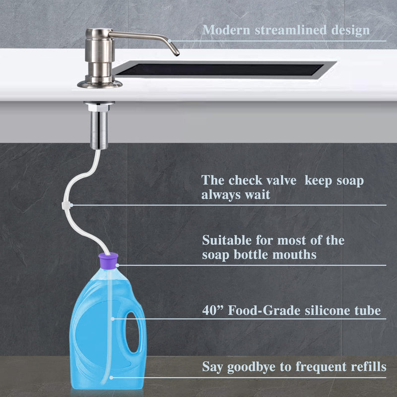 GAGALIFE Soap Dispenser for Kitchen Sink (Brushed Nickel) and Extension Tube Kit, Complete Brass Head, 40" Silicone Tube Connect to The Soap Bottle Directly, Say Goodbye to Frequent Refills Brushed Nickel