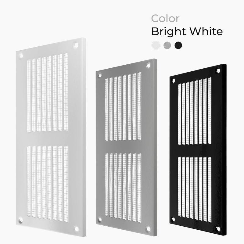 HVAC OV 8" x 4" Inch (External Dimensions) White Metal Ducting Grille with Mesh Screen Guard - Wall Register/Interior, Exterior Vent Cover - Soffit Vent/Gable Vent for Ventilation, Exhaust, Intake 8" x 4"
