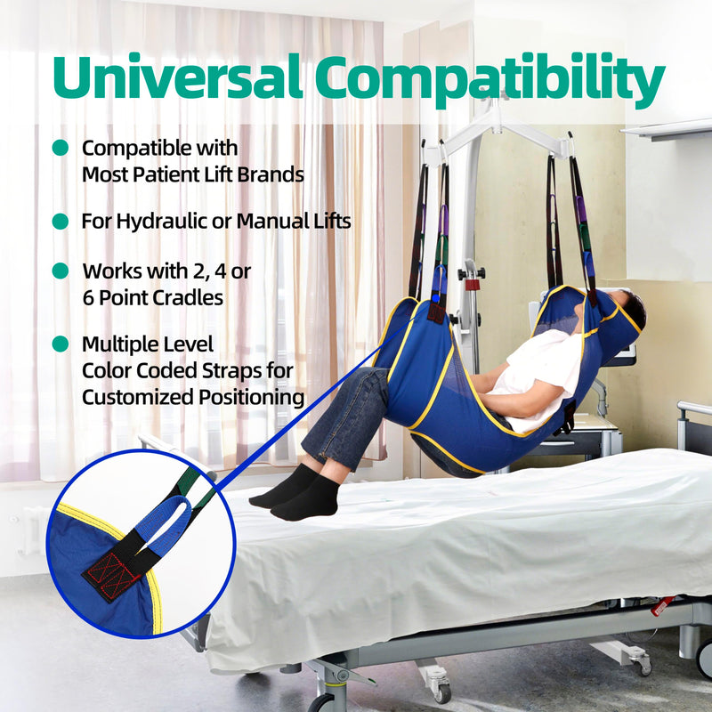 Full Body Mesh Patient Lift Sling with Commode Opening for Toileting and Shower - Breathable Quick-Dry Transfer Sling for Hoyer Lifts - 600 lb Capacity - FSA HSA Eligible (Medium) Medium