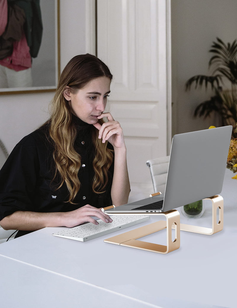 ALASHI Laptop Stand for Desk, Aluminum Computer Riser, Ergonomic Notebook Holder, Detachable Metal Laptops Elevator, PC Cooling Mount Support 10 to 15.6 Inches Notebook, Gold D-Gold