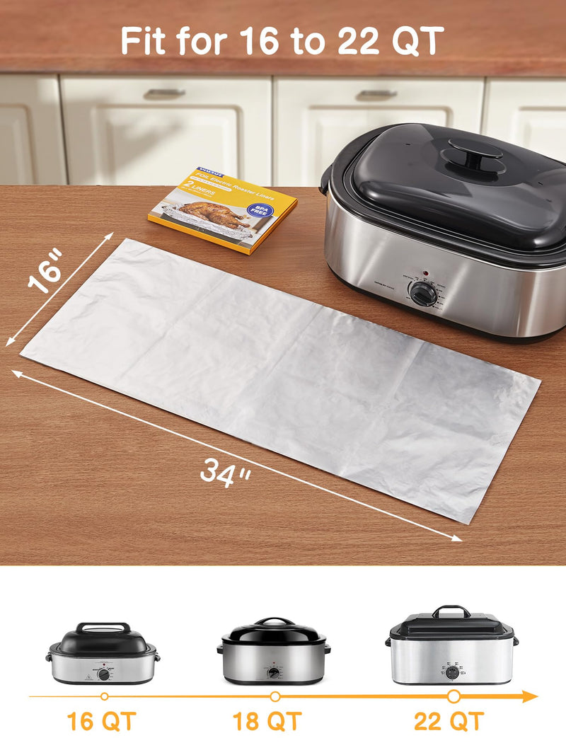 SMARTAKE Foil Electric Roaster Liners, 4-Count Disposable Turkey Oven Cooking Bags, Fits 16, 18, 22 Quart Roaster Pan, Instant Cleanup for Thanksgiving Christmas, 16 x 34 Inch