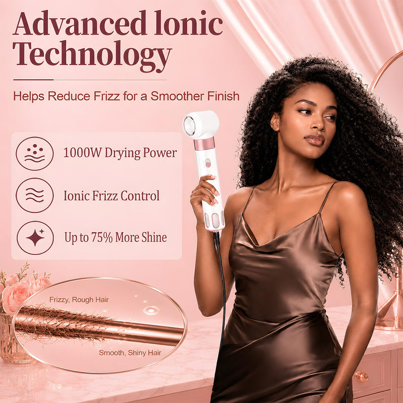5 in 1 Hair Styler & Air Styler, 1000W Ionic Hair Dryer with 3 Heat Settings, Auto Wrapping Hair Curlers, Hot Air Brush, Straightening Brush for Quick Styling and Volumising for All Hair Types Peachy