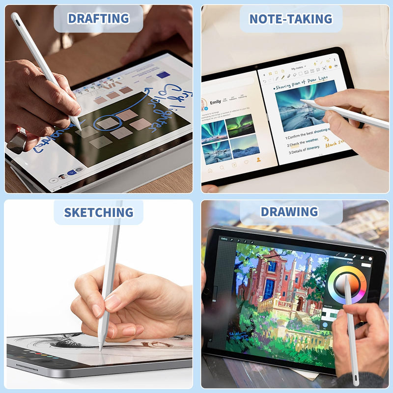 iPad Apple Pencil 9th&10th Generation, Fast Charge Stylus Pen for iPad Palm Rejection and Tilt Sensitivity, Compatible with iPad Pro 11/12.9in, iPad Mini 5/6, iPad 6/7/8/9/10, iPad Air 3/4/5 (White) White