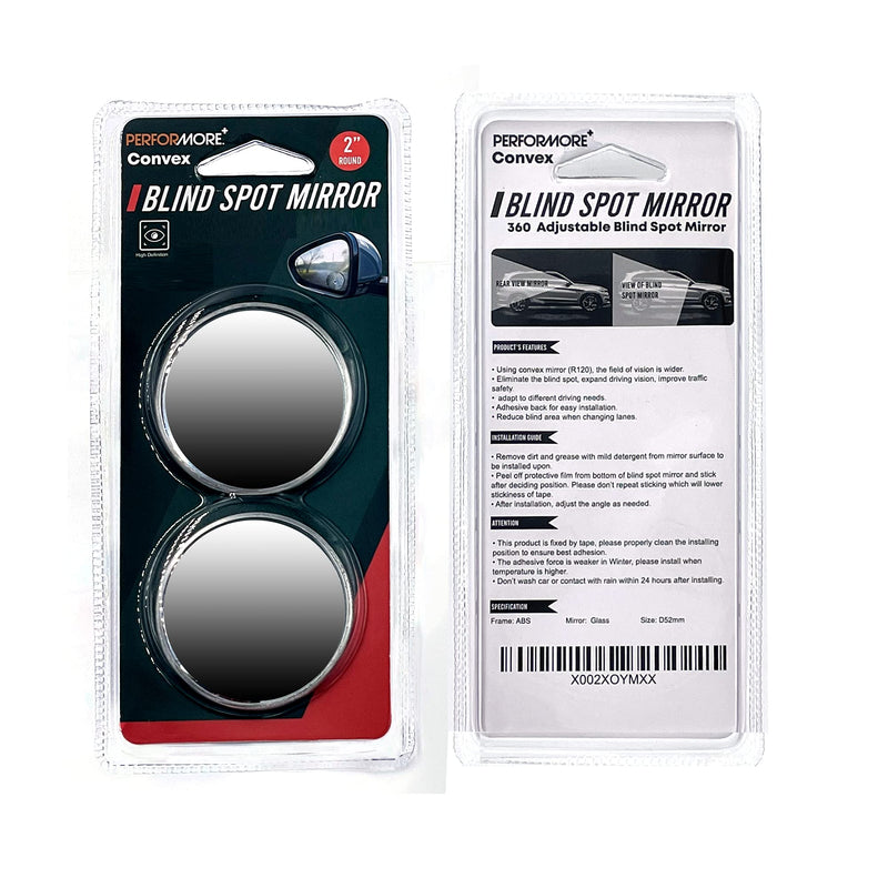 Performore 2 Pack of Blind Spot Car Mirrors, 2 Inch Round HD Glass Convex Rear View Wide Angle Side Mirror Blindspot with Self Adhesive Back for Universal Vehicles Fixed