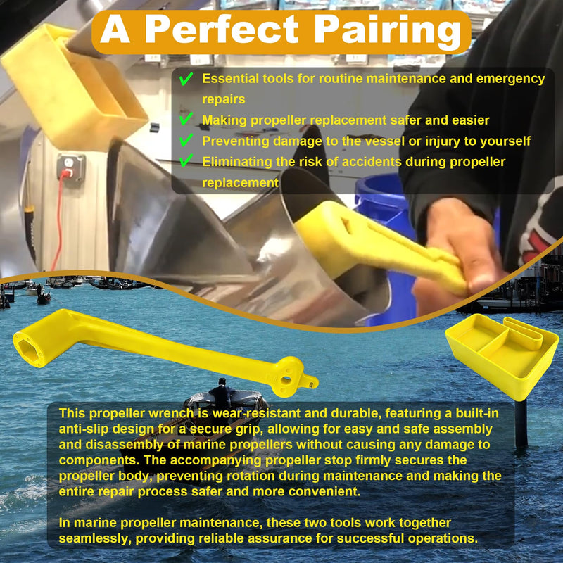 Floating Marine Boat Prop 1-1/16" Polymer Propeller Wrench & Prop Stop Propeller Stop Fit Mercury/Mercruiser/OMC,for All Outboard & Stern Drive Applications,Light-Weight, Rustproof Plastic,Yellow Yellow Kit