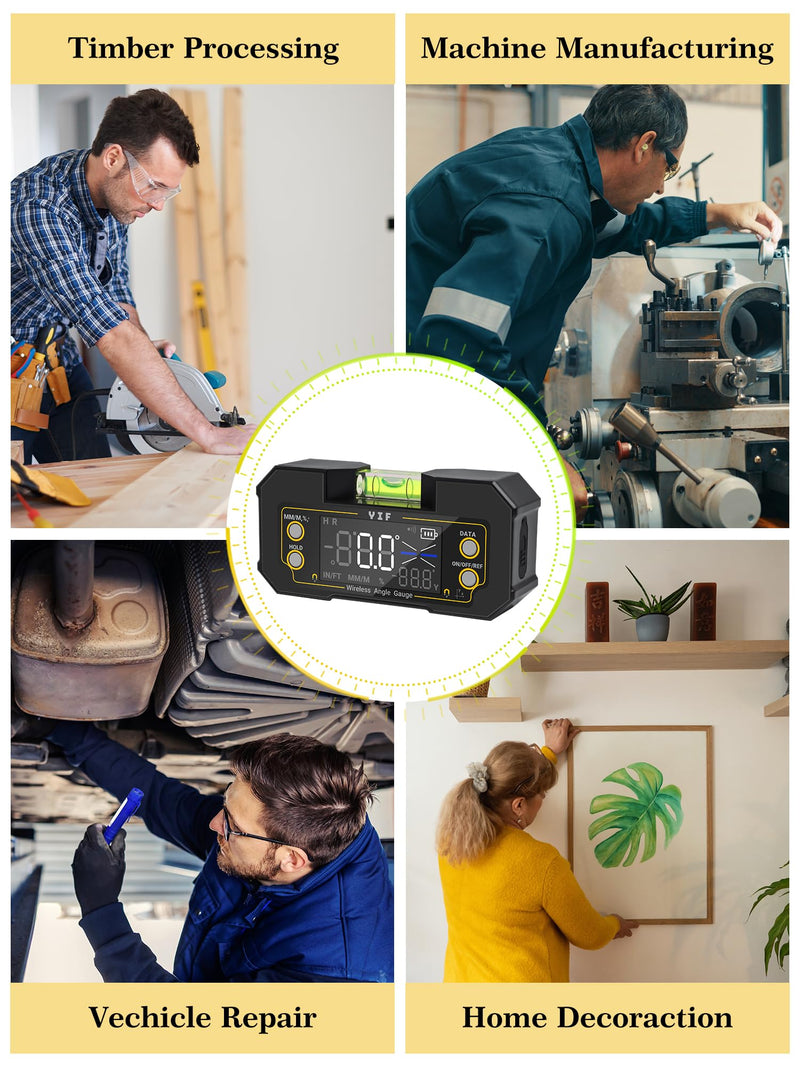 YIF Wireless Digital Angle Finder Tool with Dual Axis, Digital Level with Slope Percentage - Magnetic Angle Finder with Clear Display & Digital Protractor for Absolute & Relative Measurement