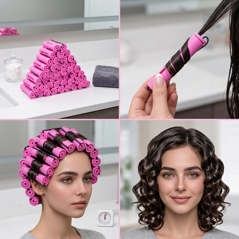 60 Pack 0.75 Inch Cold Wave Perm Rods Purple Plastic Hair Curlers with Caps and Bands Salon Hair Styling Rollers for Home and Professional Use