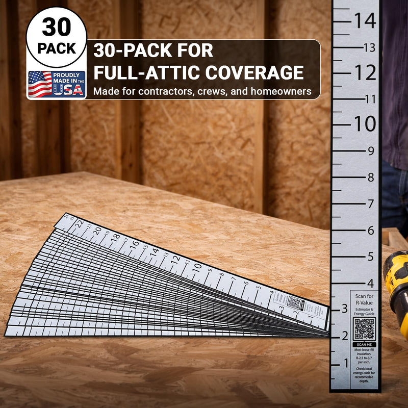 Aimee’s Workshop Attic Anchor - Insulation Ruler Depth Markers for Blown-in Insulation 30 Pack, 24 Inch Heavy Cardstock