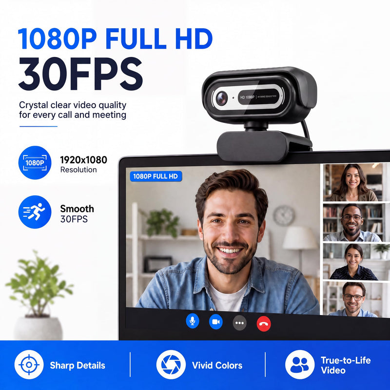 1080P Webcam for PC,90°FOV Web Camera with Noise-Canceling Microphone, USB Plug-and-Play Computer Camera, 30FPS &Privacy Cover Web Cam for Online Calling/Conferencing, Laptop/PC