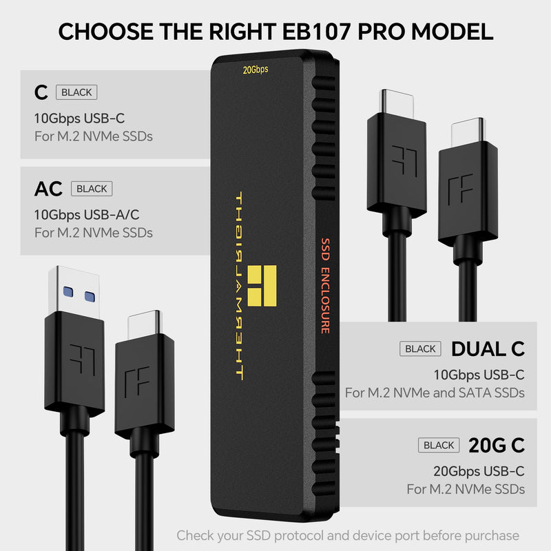 Thermalright EB107 PRO M.2 NVMe SSD Enclosure, Copper Heat Pipe Cooling | 20Gbps USB-C M.2 NVMe enclosure, aluminum alloy housing, 2230-2280 SSD support 20Gbps USB-C NVMe