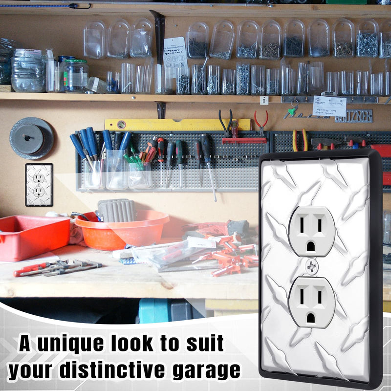 4 Pcs Diamond Plate Outlet Cover Polished Chrome 1 Gang Wall Plate Single Duplex Decorative Electrical Guard Durable Finish for Home Garage or Workshop