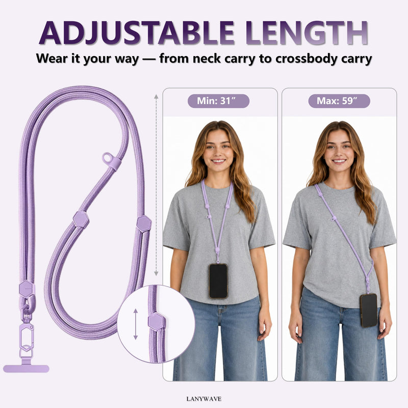 Adjustable Crossbody Phone Lanyard, Braided Cord with Tether Tab | Braided cord, Tether tab, Secure clasp, Accessory clip for hands-free crossbody use Purple